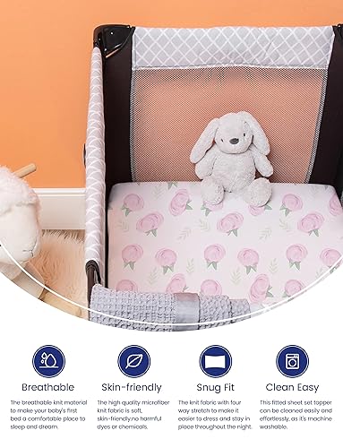 Miniatura 2 de TotAha Sábanas elásticas de primera calidad Pack N Play Playard, sábanas para cuna pequeña (paquete de 2), hipoalergénicas, cómodas y sedosas,
