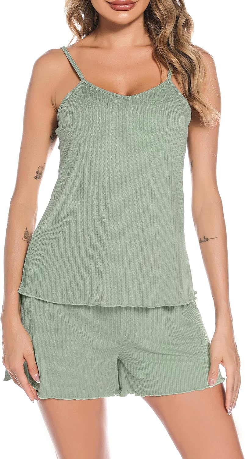 Vlazom Womens Pyjamas, Super Soft 2 Piece Short Pjs Sets Camisole and Shorts Sweetness Cami Sets Sleepwear Loungewear with Adjustable Straps