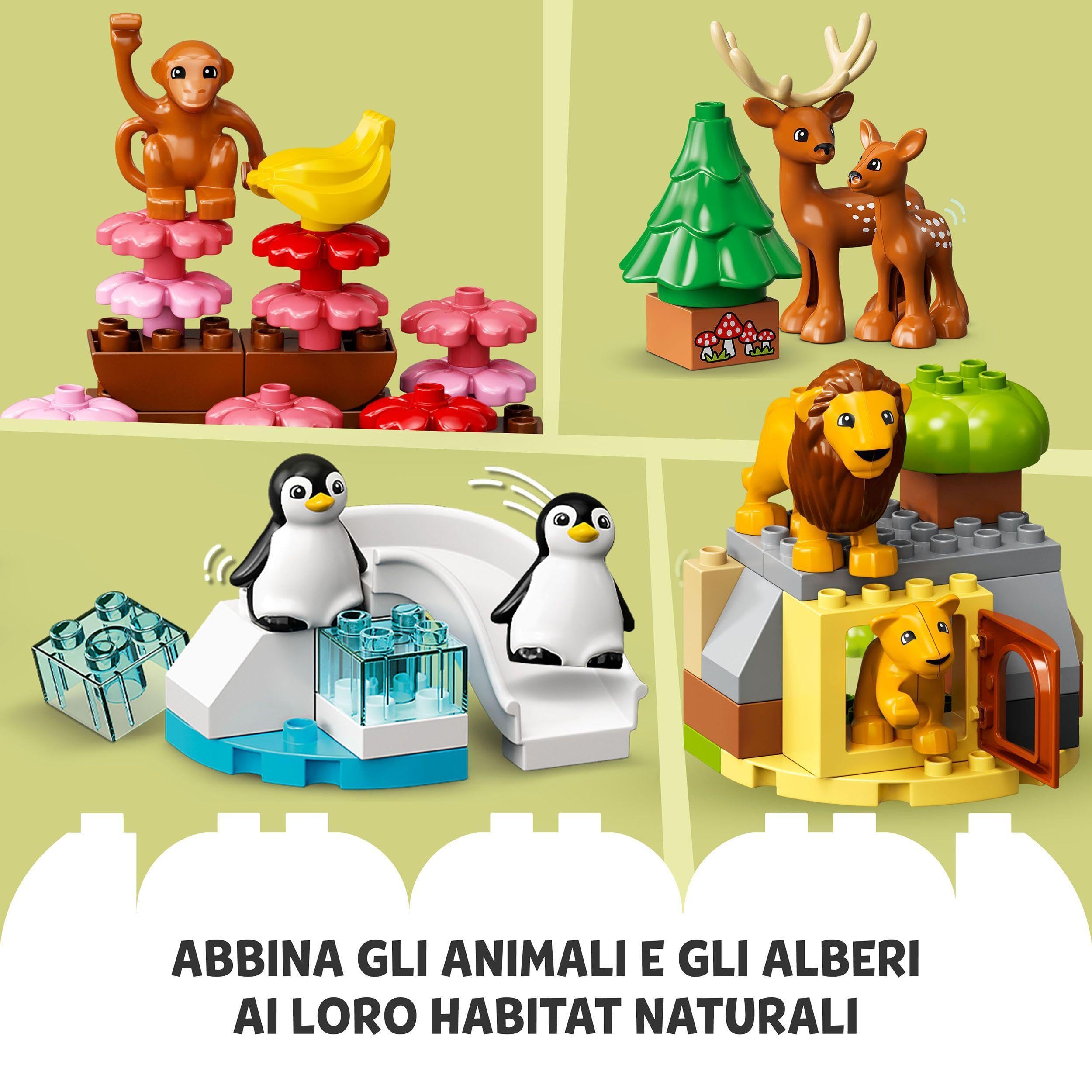 LEGO DUPLO Animali del Mondo, Giochi Educativi per Bambini e Bambine con 22 Figure di Animali Giocattolo e Mattoncino con Suoni Realistici, Idee Regalo di Compleanno con Tappetino da Gioco 10975