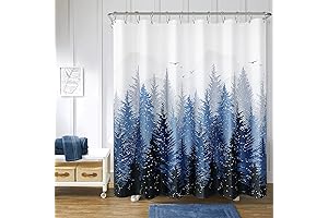Hokibero Walk-In Blue Misty Forest Mountain Nature Tree Fabric Shower Curtain