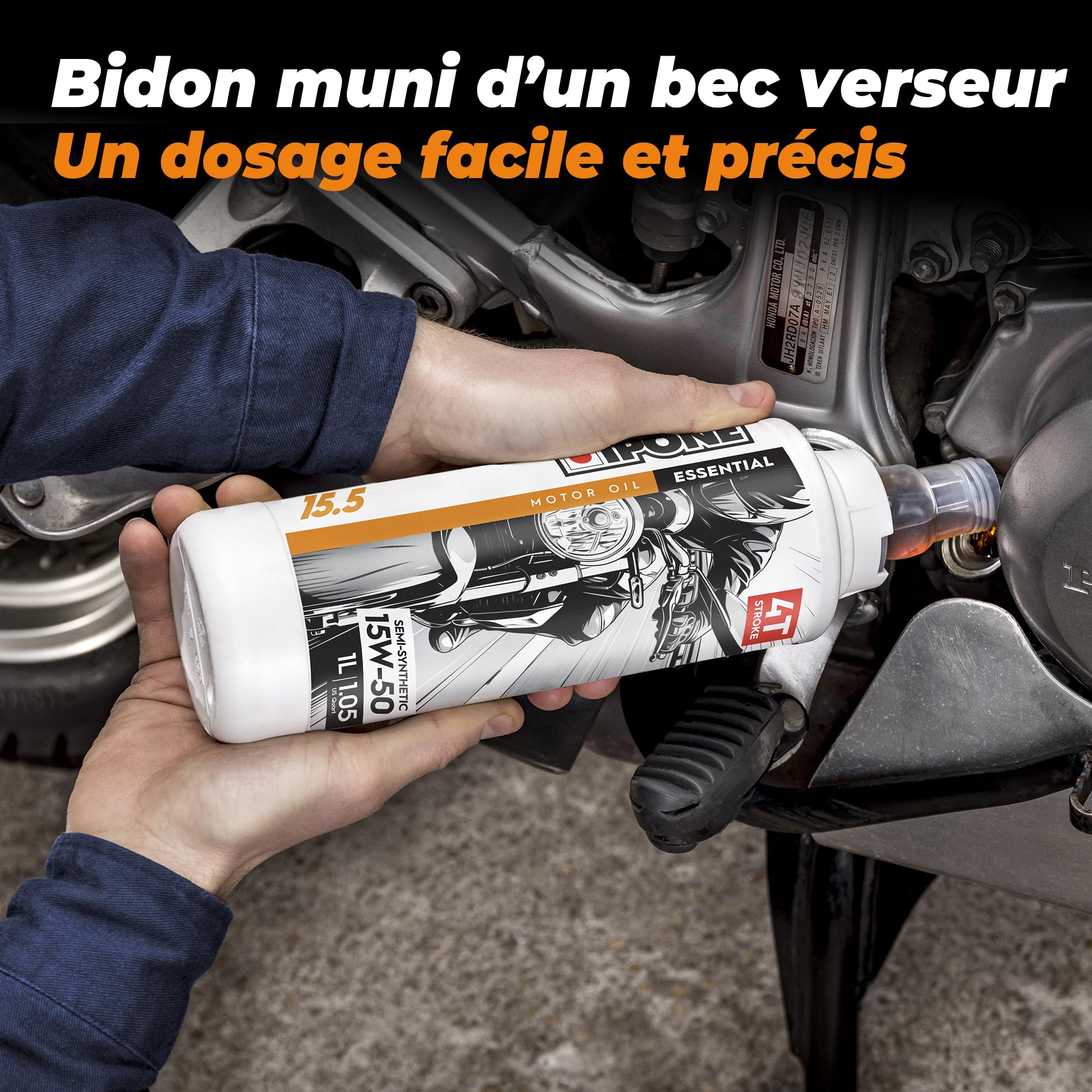 IPONE – Huile Moteur Moto 4 Temps 10W40 10.4 – Bidon 4 Litres - Semi-Synthétique - Gamme Essential - Protection efficace du moteur - Fiable et accessible - Usage de la moto régulier