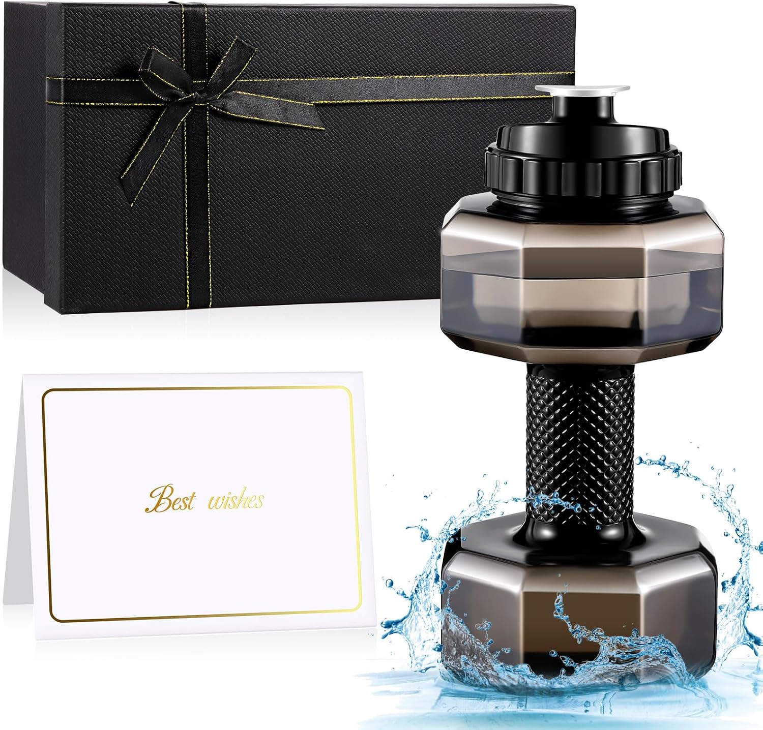 Funnymoom 75Oz Christmas Dumbbell Water Bottle Gym Gifts for Men Weight Water Bottle with Card Box Big Capacity Dumbbell Battle Jug PETG Fitness Exercise for Father Husband Birthday Party