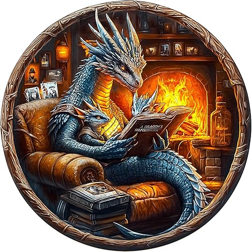 Miniatura 9 de KAAYEE Rompecabezas de madera para adultos, efecto visual 3D, dragón de lectura nocturna familiar, rompecabezas de madera de forma única,