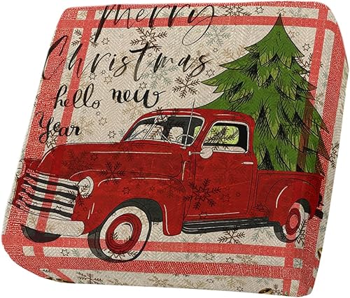 Fundas de cojín para sofá de camión de Navidad, funda elástica para sofá con parte inferior elástica, campanas de árbol de Navidad, bayas, copos de