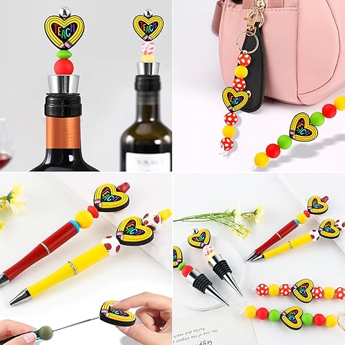 Miniatura 4 de Sunrony 12 cuentas focales de silicona para hacer llaveros, profesor de personajes, cuentas de silicona focales para bolígrafos, pulseras, collares,