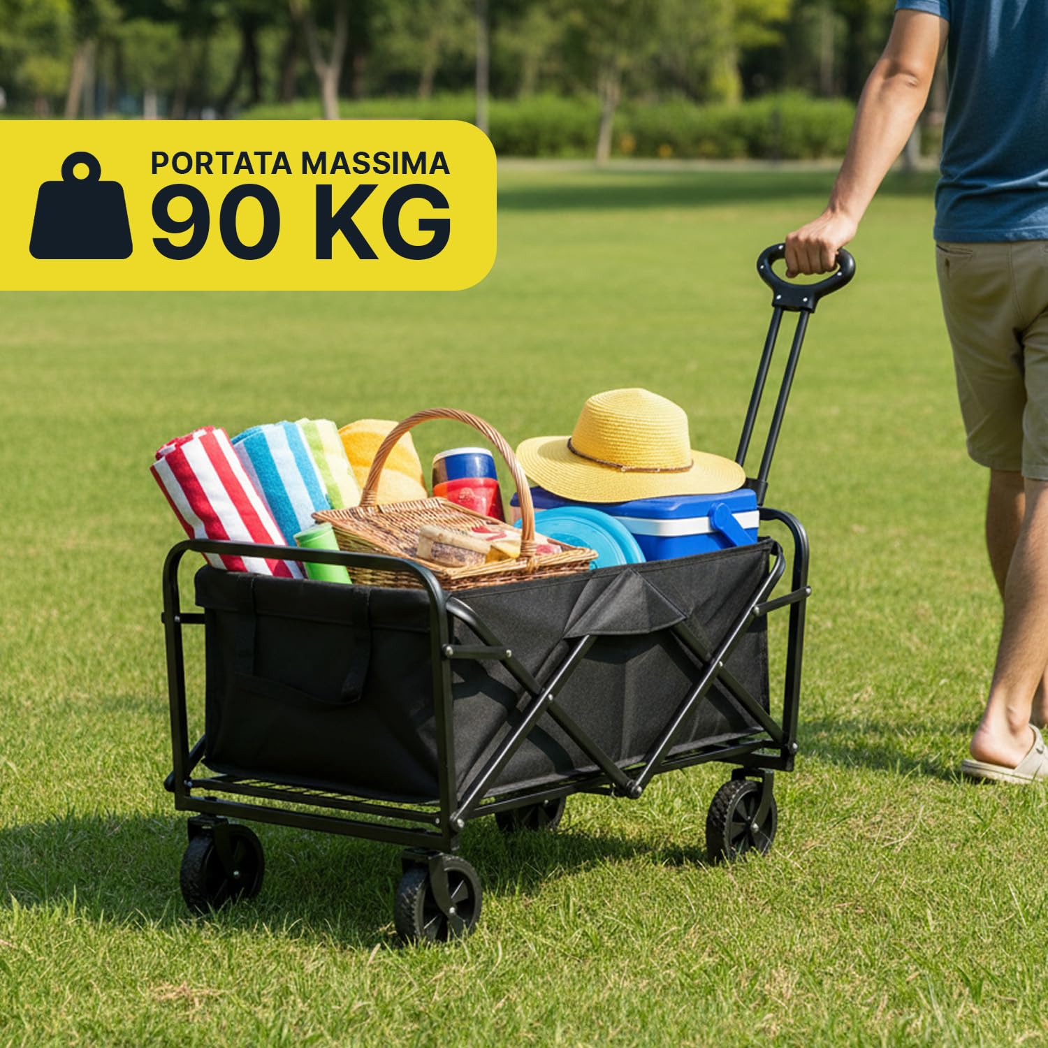 Avilia - Carrello con Ruote Portatutto Pieghevole 72x47x60/85 cm in Acciaio Antracite, Portata 90 kg, Richiudibile Salvaspazio per Spesa, Spiaggia, Campeggio e Giardino