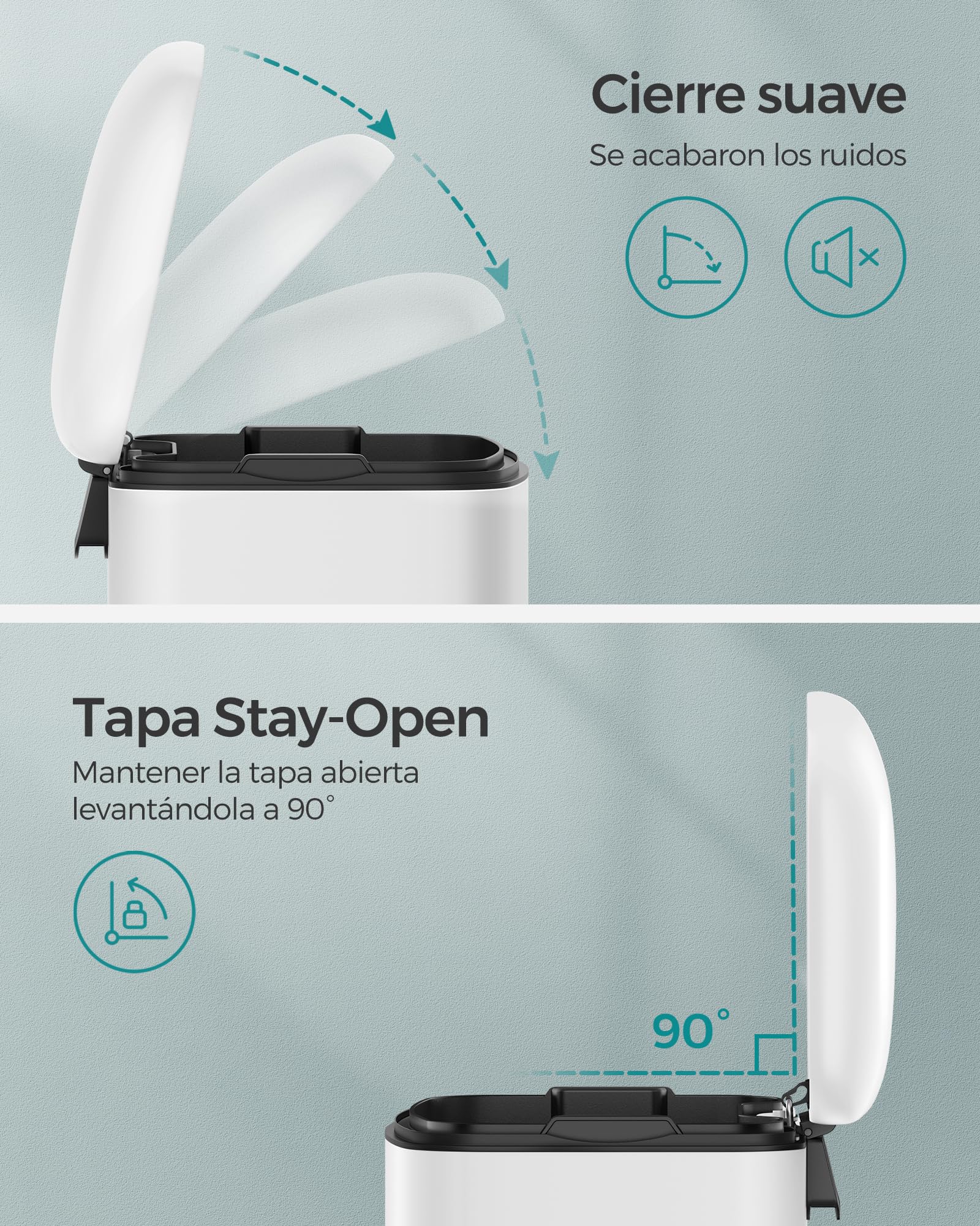 SONGMICS Cubo de Basura para la Cocina, 30 L, Cubo de Pedal de Acero con Tapa y Cubo Interior, Cierre Suave, Blanco LTB01W
