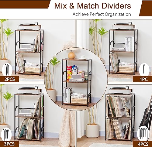 Miniatura 6 de Soporte para tocadiscos, almacenamiento de discos de vinilo hasta 200 álbumes, mesa auxiliar de 3 niveles con separadores extraíbles, mesa auxiliar