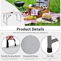 Vista 4 de Banco plegable de 4 pies, mesa de comedor al aire libre, mesa de picnic portátil plegable, mesa de fiesta ligera, mesa plegable de 4 pies, mesa