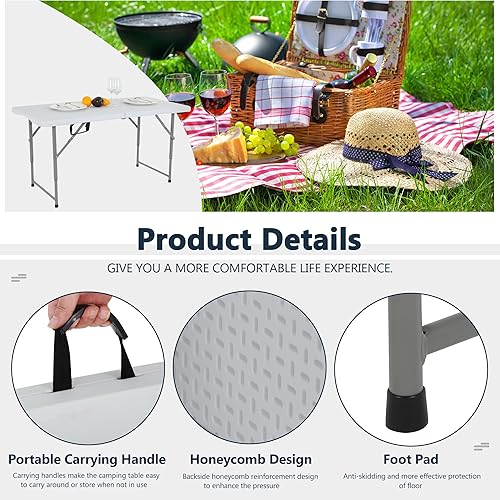 Miniatura 3 de Mesa de camping mesas plegables portátiles de 4 pies con asa y patas de acero mesa plegable de altura ajustable para camping comedor fiesta picnic