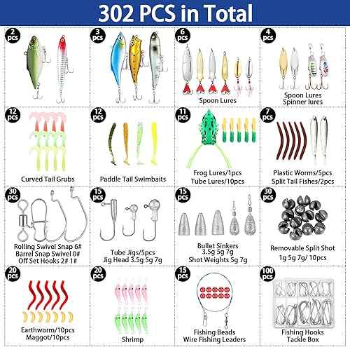 Miniatura 2 de Juego de 310 piezas de caña de pescar y carrete, caña de pescar telescópica con carretes giratorios, bolsa de transporte, kit de caña de pescar, kit