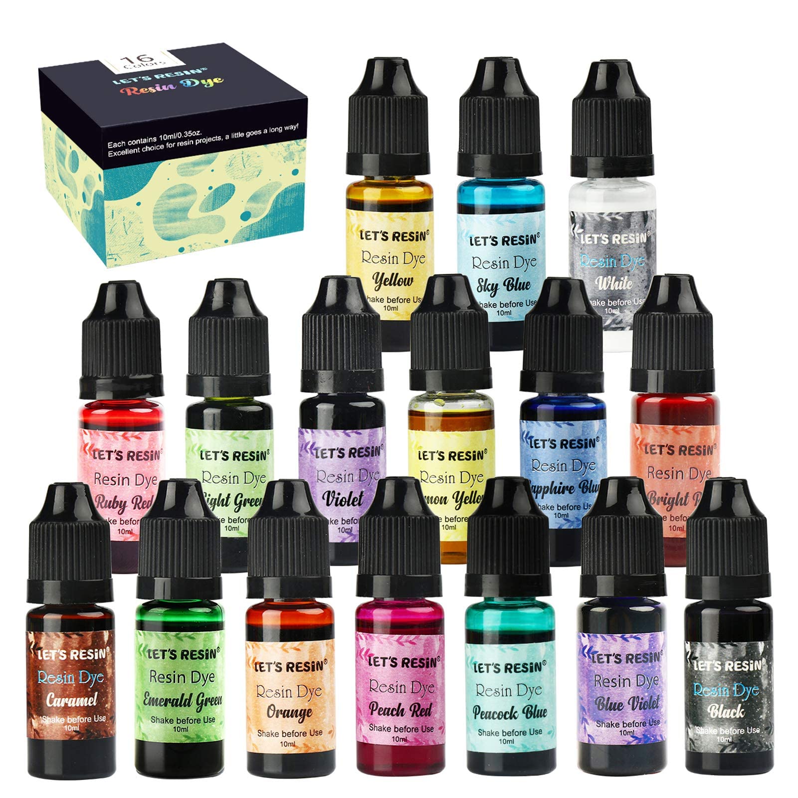LET'S RESIN Epoxy Pigment 16 Colors Epoxy Resin Dye, Liquid Epoxy Resin Color Pigment, Translucent Resin Colorant for Epoxy Resin Coloring (Each Bottles 0.35oz)-picture-27