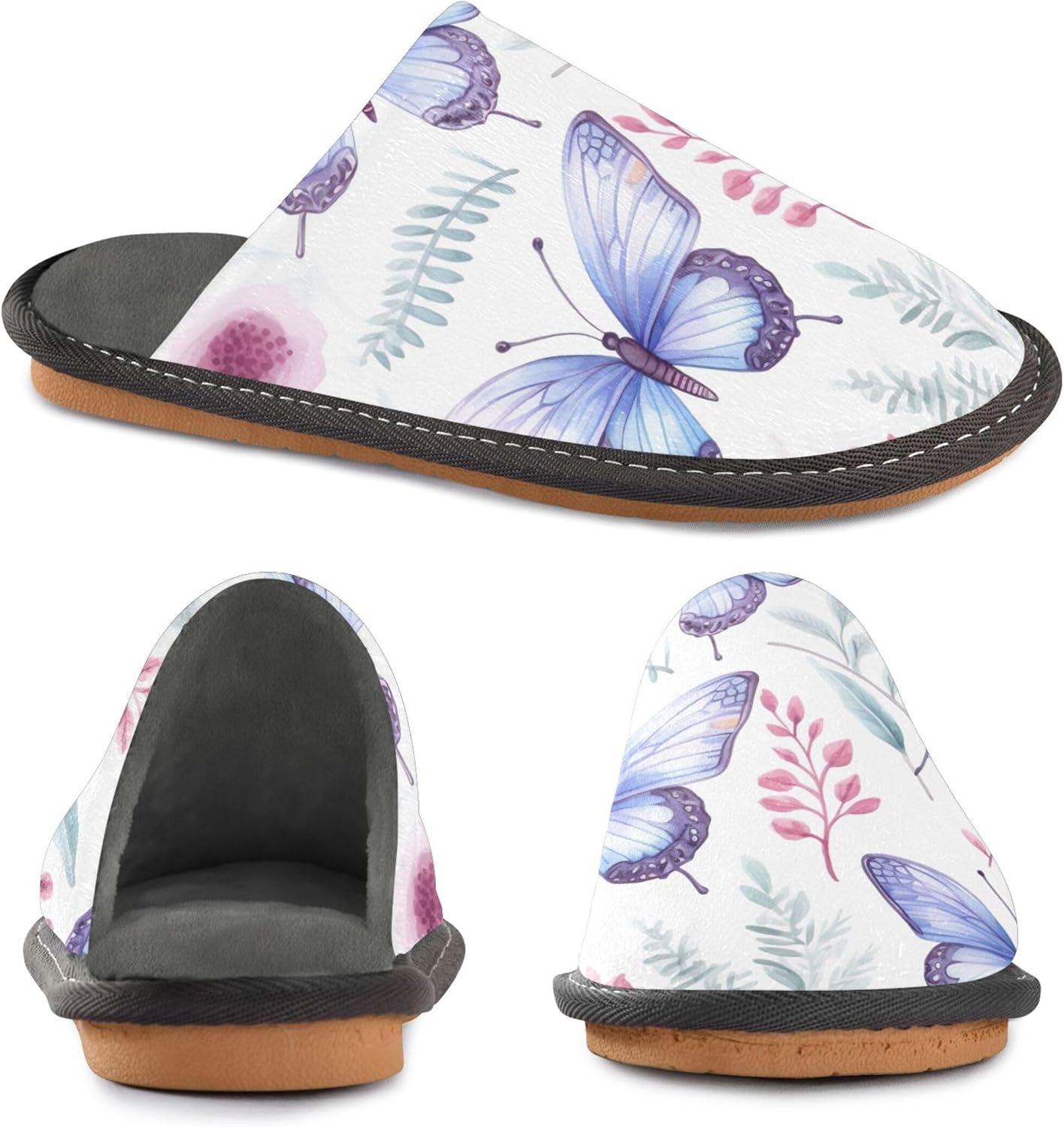 Flower Butterfly House Slippers – Cozy Fuzzy Slippers for Guests, Washable & Disposable, Perfect for Shoeless Home, Spa & Hotel Use A111240
