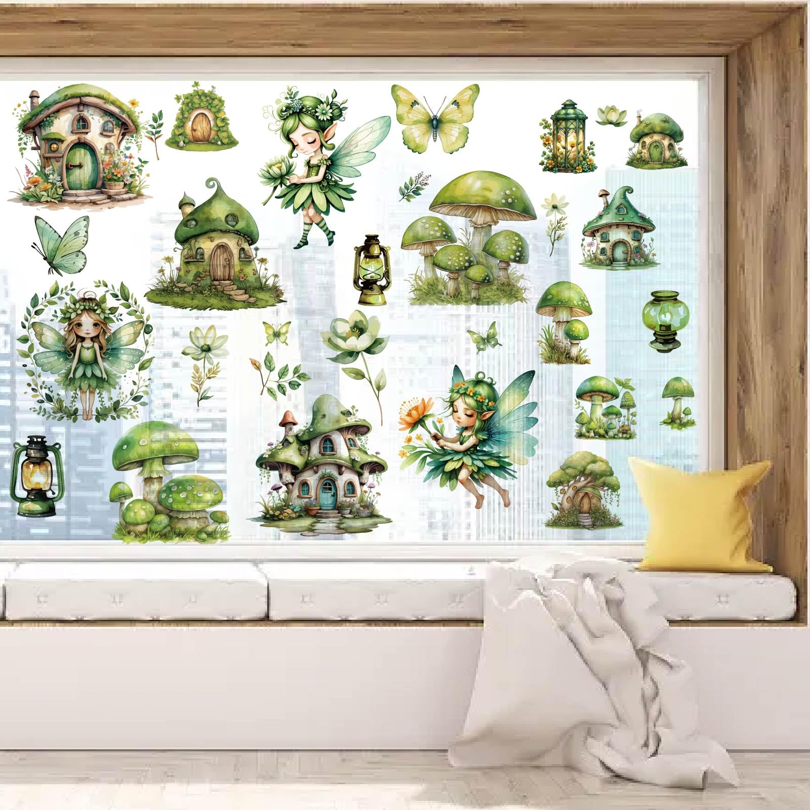 craspire 8 Styles Champignon Papillon Stickers Muraux Conte de Fées Fenêtre en PVC Imperméable Auto-Adhésif Vinyle Autocollant pour Dortoir Chambre Salon Magasin Crèche Décorations Murales Fête