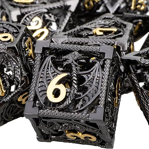 Miniatura 106 de ARUOHHA Juego de dados huecos DND, 7 piezas de dados de metal arcoíris D y D, juegos de rol RPG, dados poliédricos con caja de regalo D20 D12 D10 D8