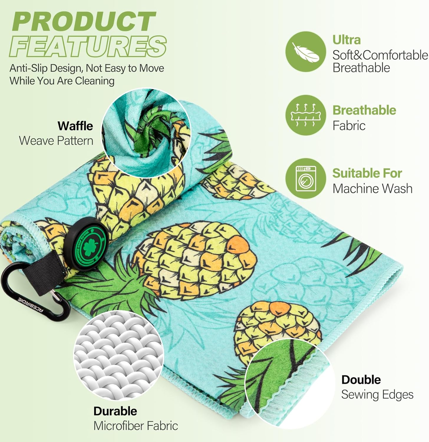 Magnetic Golf Towel for Golf Bags Microfiber Fabric Waffle Pattern Towels for Men or Women, Magnet Golf Towel with Heavy Duty Carabiner Clip Golf Accessories (Pineapple) - Image 5