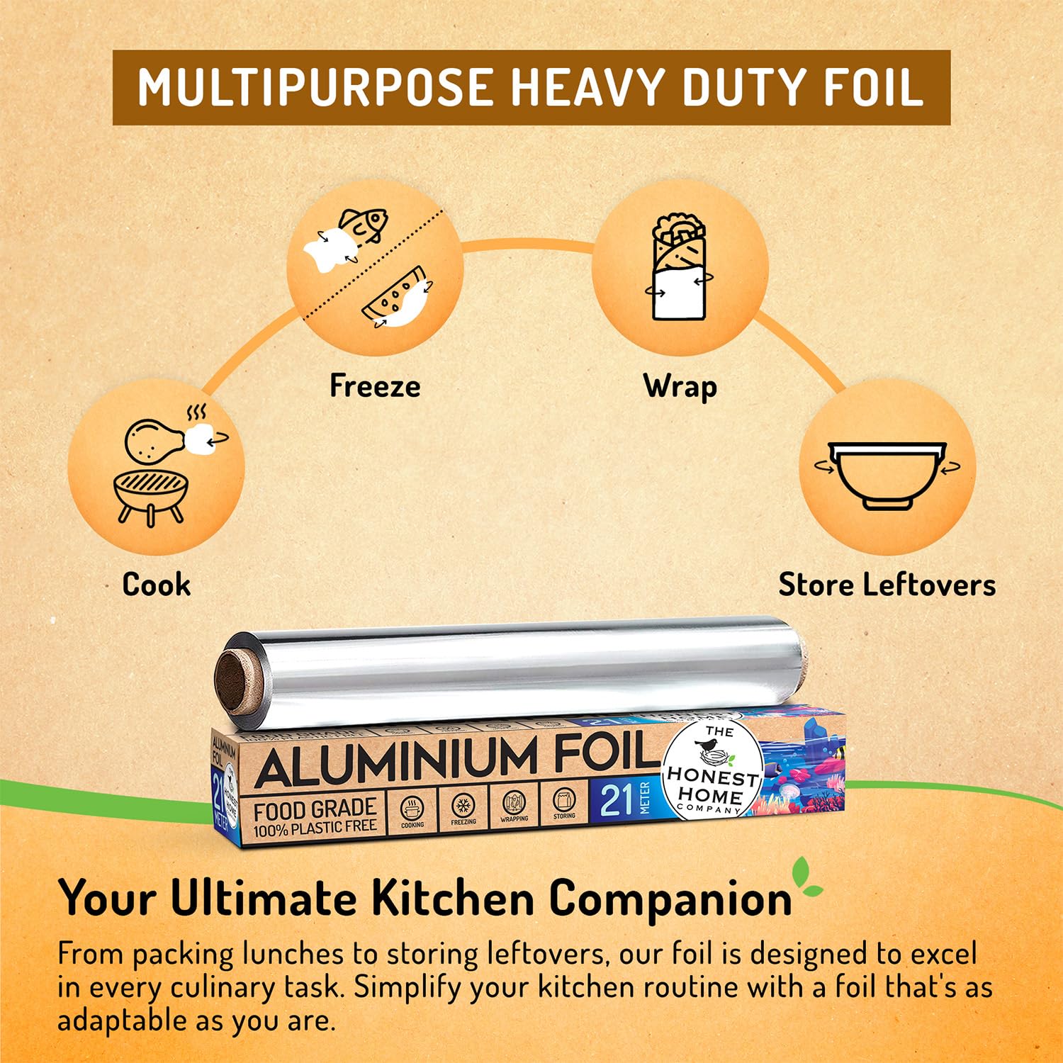 Honest Home Aluminium Foil Combo | 42 Meters | Pack of 2 (21M + 21M) | 11 Micron Thick | for Food Wrapping - Image 5 thumbnail