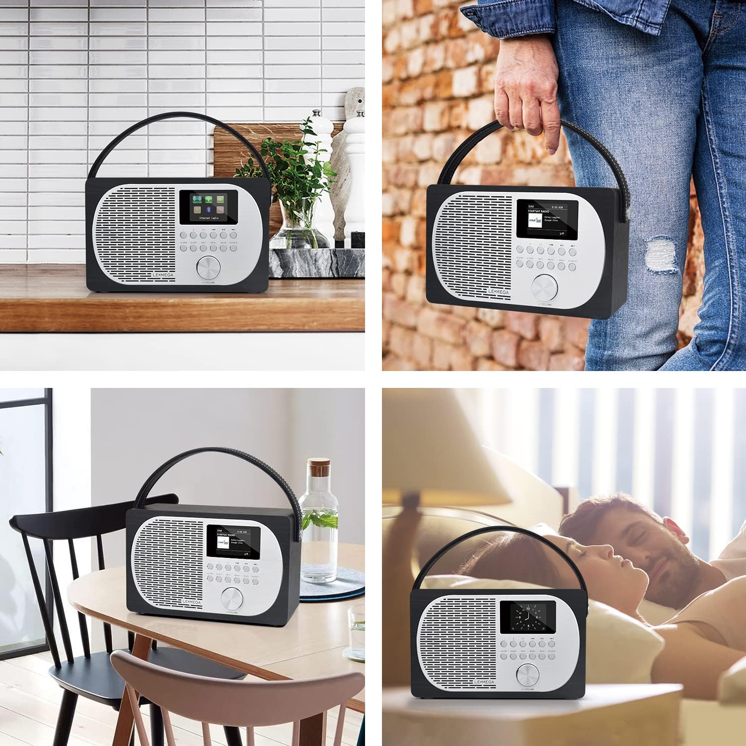 LEMEGA M2P Digital Internet Radio,Portable FM Radio with Bluetooth, Dual Alarms Clock,Rechargeable Battery or Mains Powered, Headphone-Out,2.4” Colour Display, App Control - Black Oak Finish : Everything Else