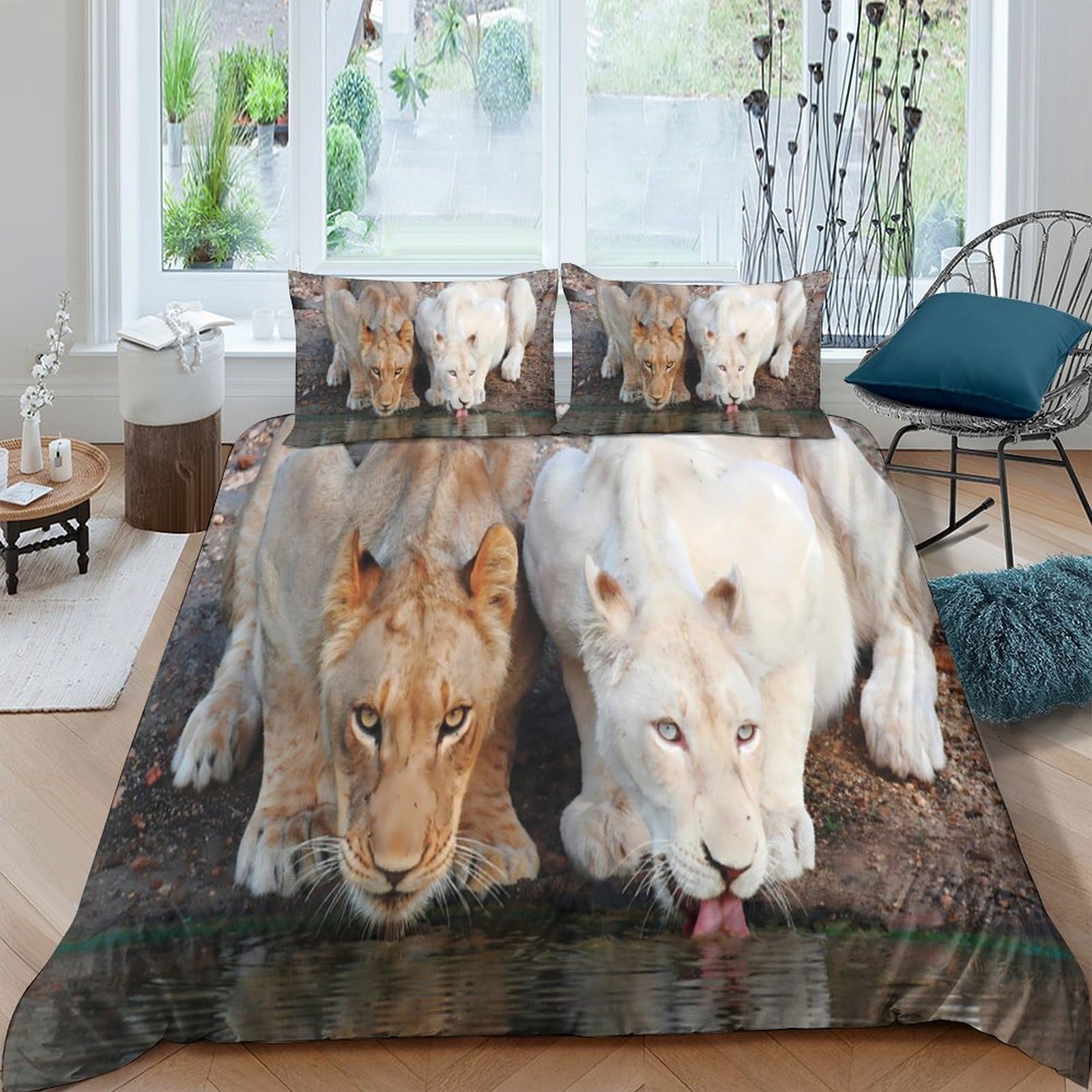 Ctjqhvkz Style-3 3D Printed Lion Animal Fitted Sheet Microfiber Soft Brown White Wildlife Bed Cover For Adult Teen Bedroom Dorm Mattress Protection Decor Single（135X200cm）