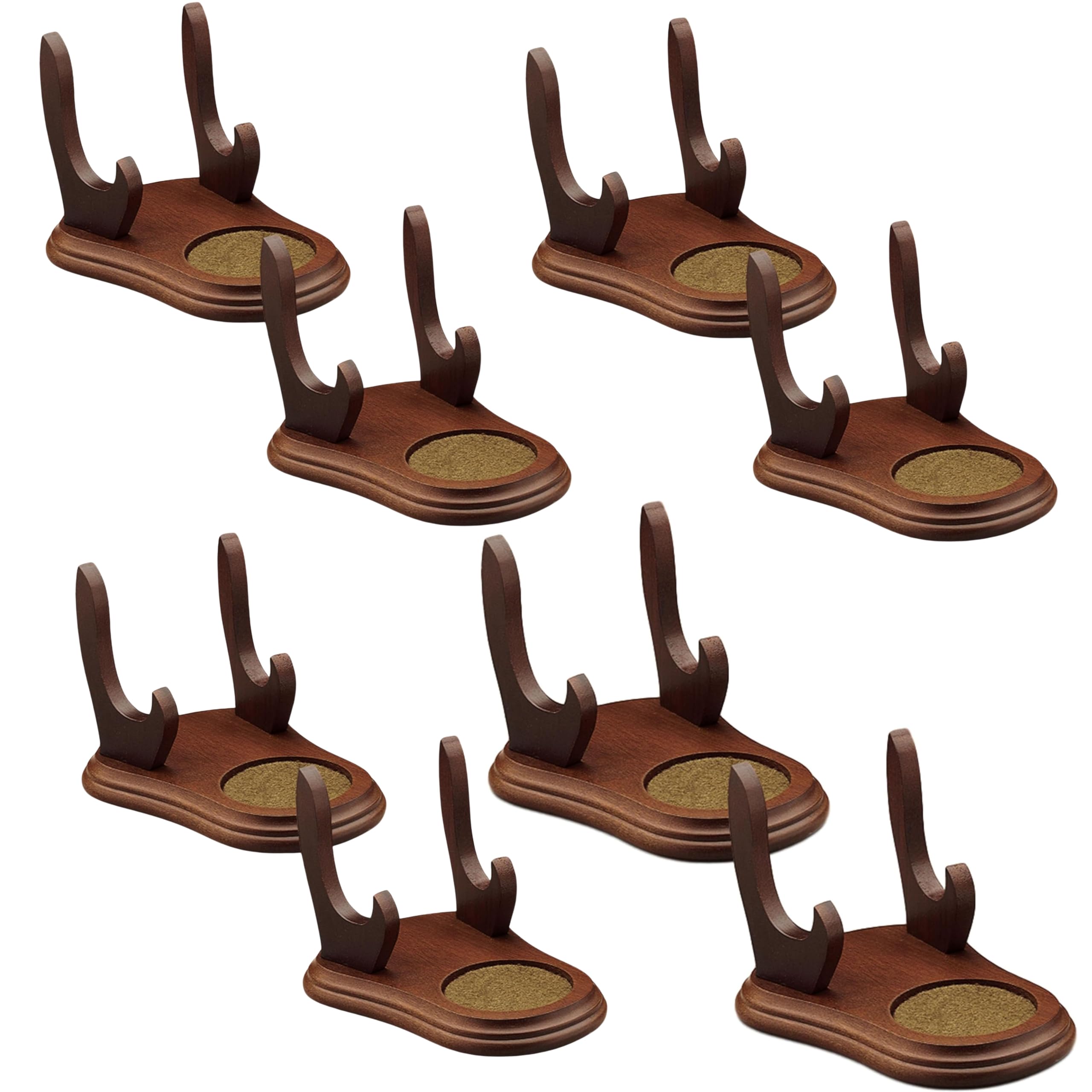 BANBERRY DESIGNS Tea Cup and Saucer Display Stand - Set of 8 Wood Holders for Collectible Teacup and Saucer Sets - Walnut Finish Single Cup/Saucer
