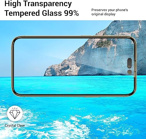 Miniatura 5 de ESENCIAL Paquete de 2 protectores de pantalla para iPhone 14 Pro Max y 2 protectores de lente de cámara  Película de vidrio templado compatible con