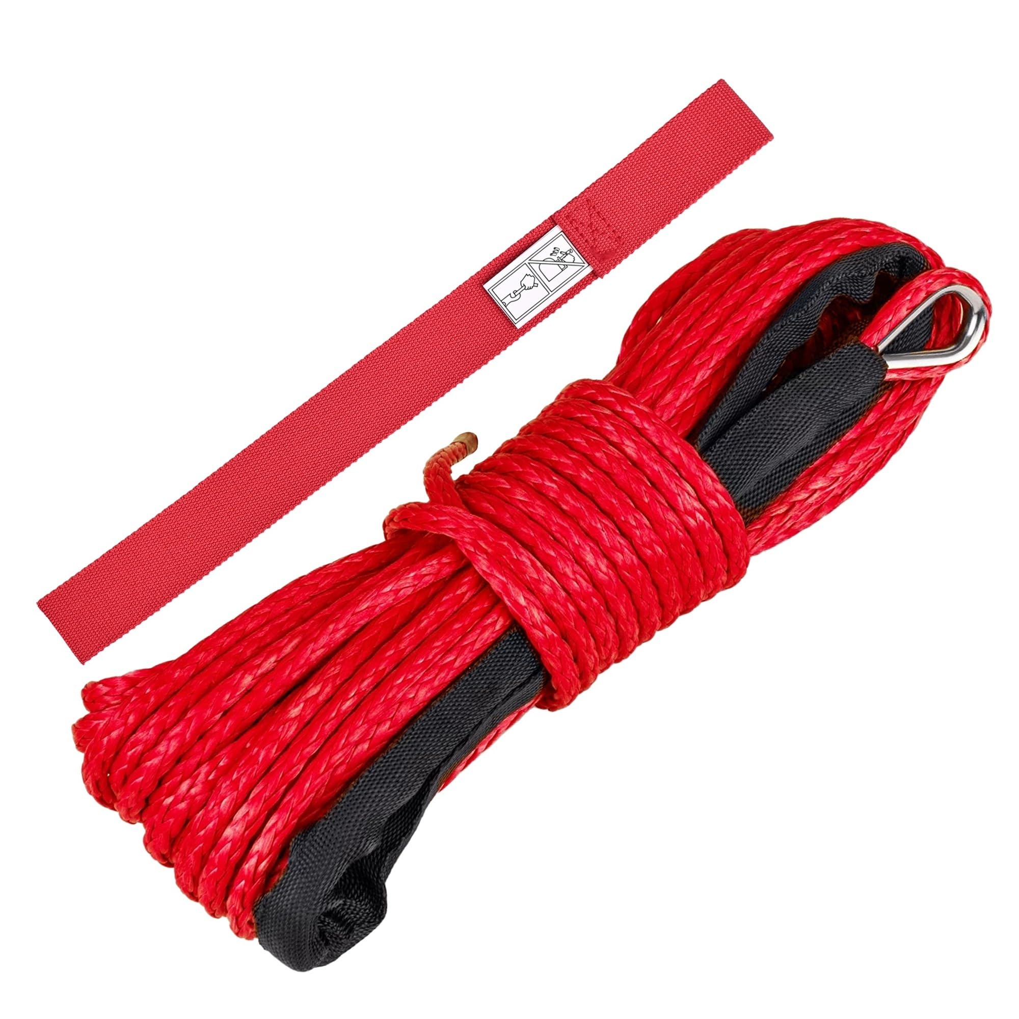 Syntetyczna lina holownicza 6 mm x 15 m, siła uciągu 7700 funtów, wytrzymała, z osłoną ochronną, do pojazdów ATV i UTV Ultramocny(Red)