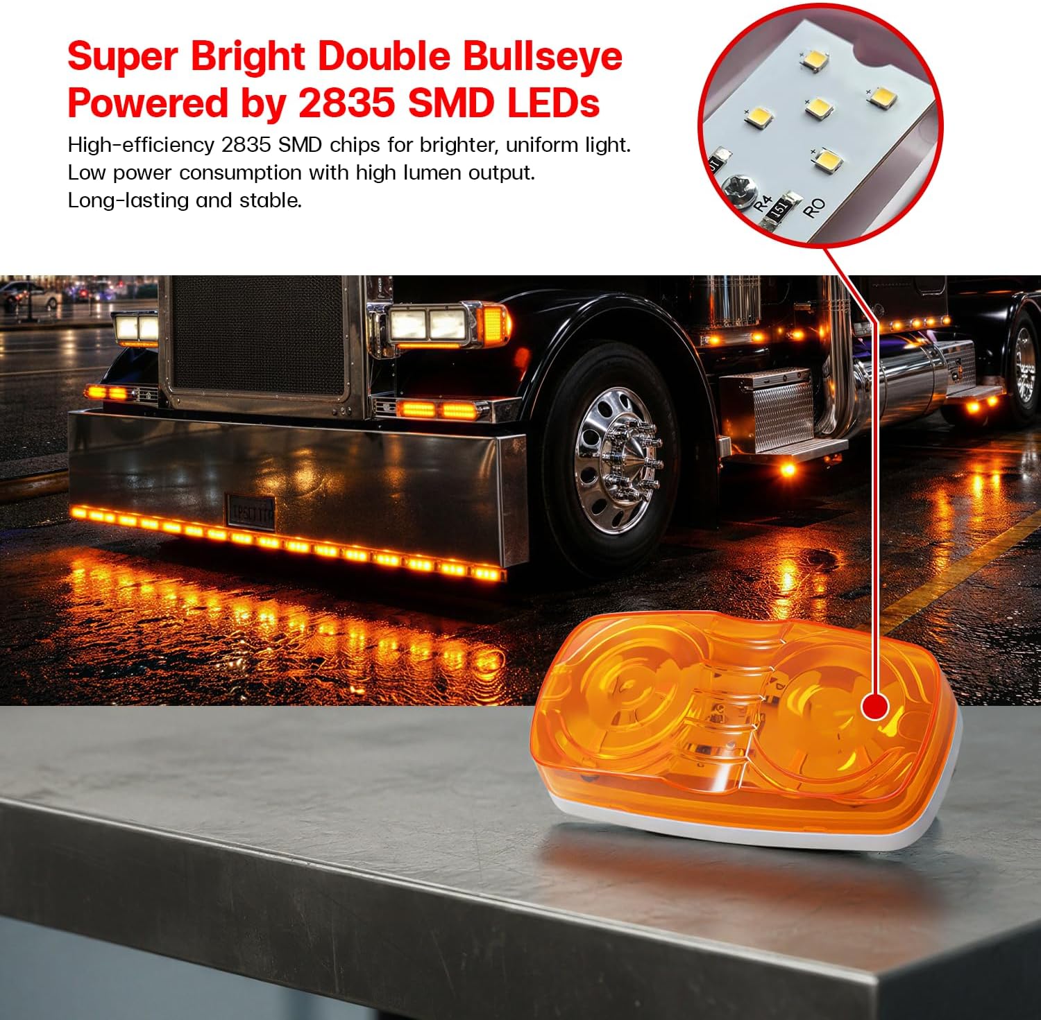 Pack of 10 4" Double Bullseye LED Amber Marker Lights, 10 LED Side Marker & Clearance Lights, 12V Surface Mount Rectangular Lights for Truck Trailer RV Camper Pickup
