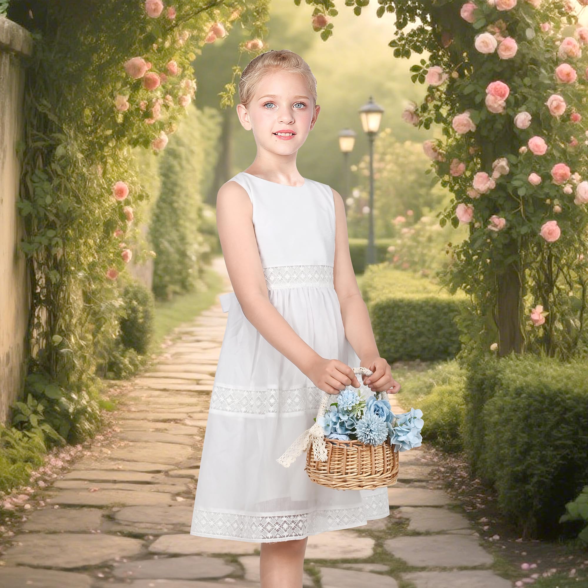 Sunny Fashion Vestido para niña Azul Flor Impresión Niños Ropa 2-10 años