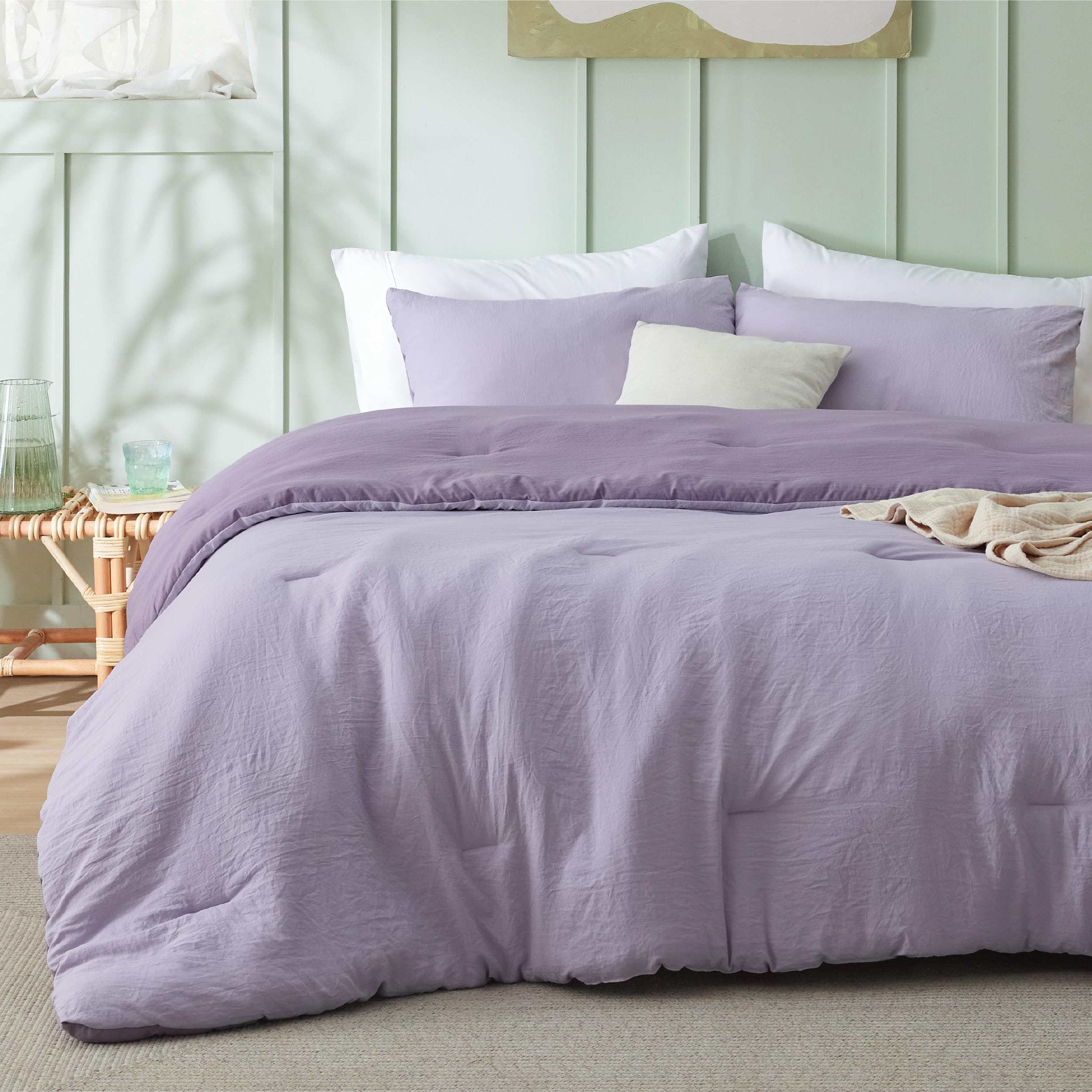 Bedsure King Comforter Set Prewashed 3Pcs Grayish Purple/Lavender 104"x90"