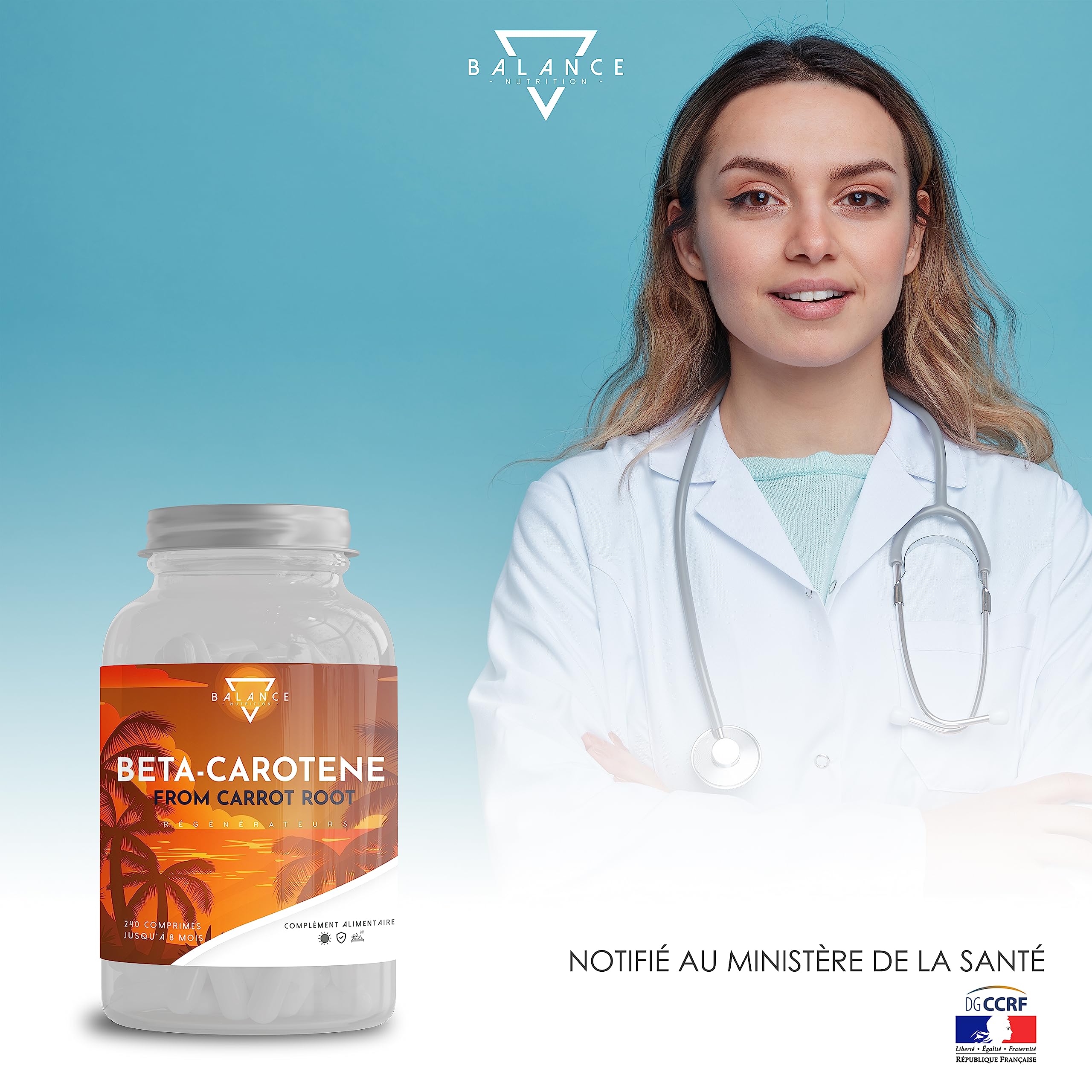 BALANCE NUTRITION BETA CAROTENE - 240 COMPRIMES (8 mois) Autobronzant Gelule Bêtacarotène pour un Bronzage Fort, à partir d’Extrait de Carotte Gelules Autobronzant sans Soleil 100% naturel
