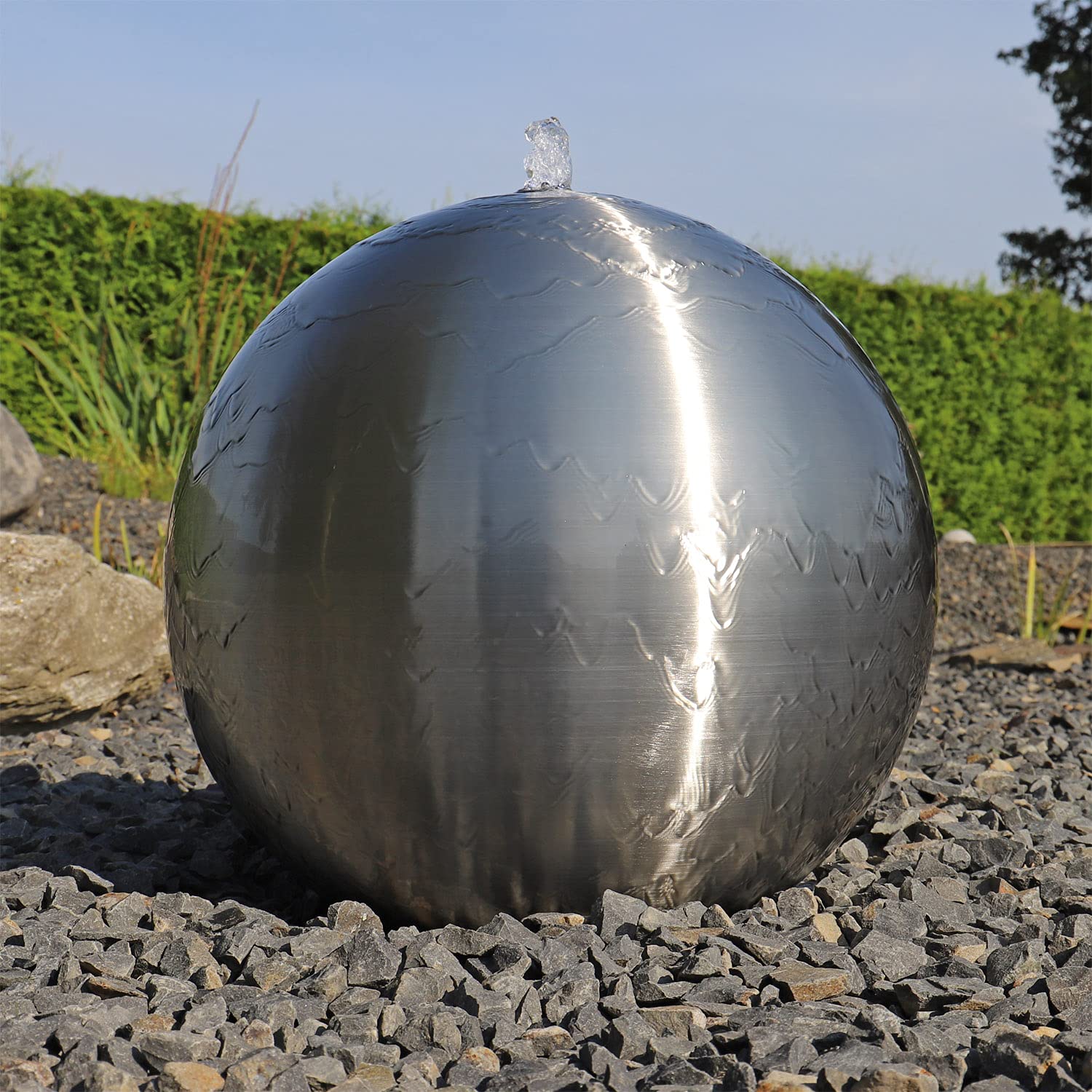 CLGarden 48cm großer Edelstahl Kugel Springbrunnen ESB5 gebürstet Kugelbrunnen mit LED Beleuchtung
