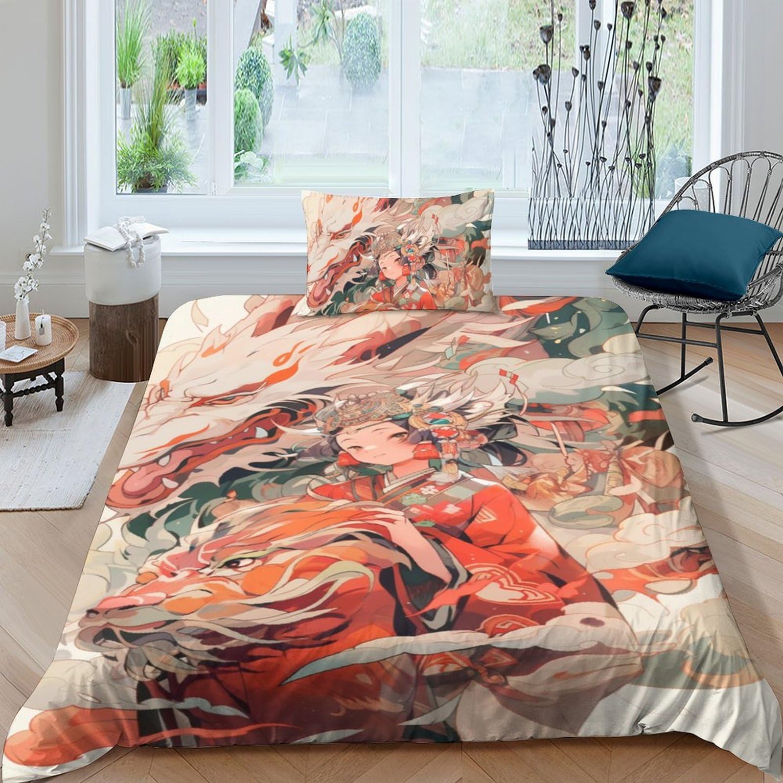 Housses de couette microfibre dragon chinois lit simple 135x200cm parure de lit imprimé 3D