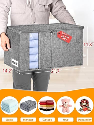 Miniatura 4 de Bolsa de almacenamiento para mantasedredones de 60 L con soporte rígido lateral e inferior, contenedor de almacenamiento de ropa apilable para