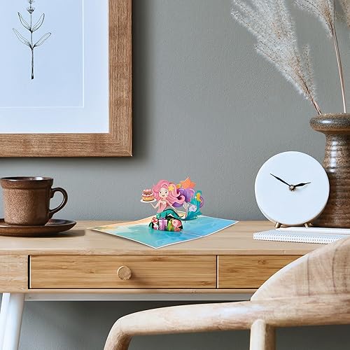 Miniatura 7 de Tarjeta desplegable de sirena de feliz cumpleaños  Tarjeta de felicitación desplegable de 5 x 7 pulgadas  Regalo para cumpleaños de niños  La mejor