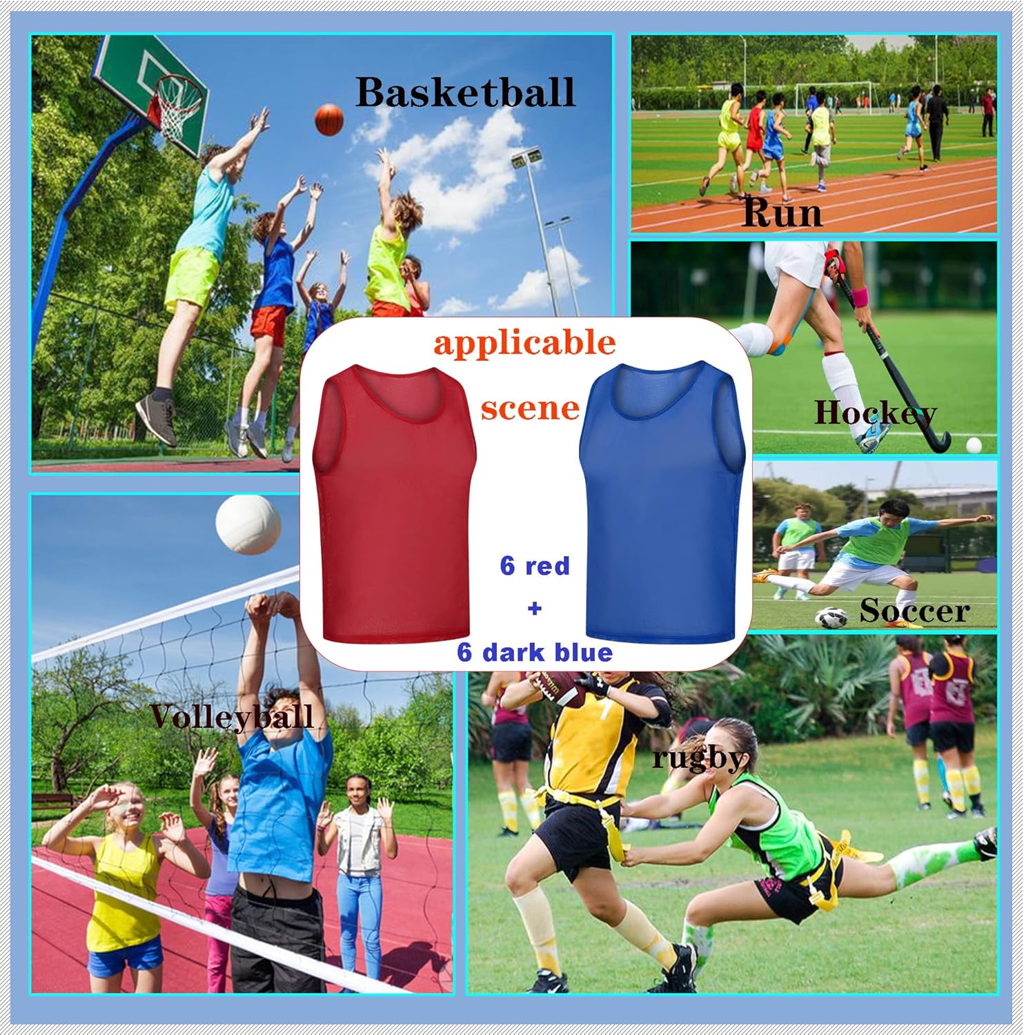 Scrimmage Vests Pinnies Team Practice Jerseys for Kids,Youth and Adult Sports Soccer,Football,Basketball(12 Pack)