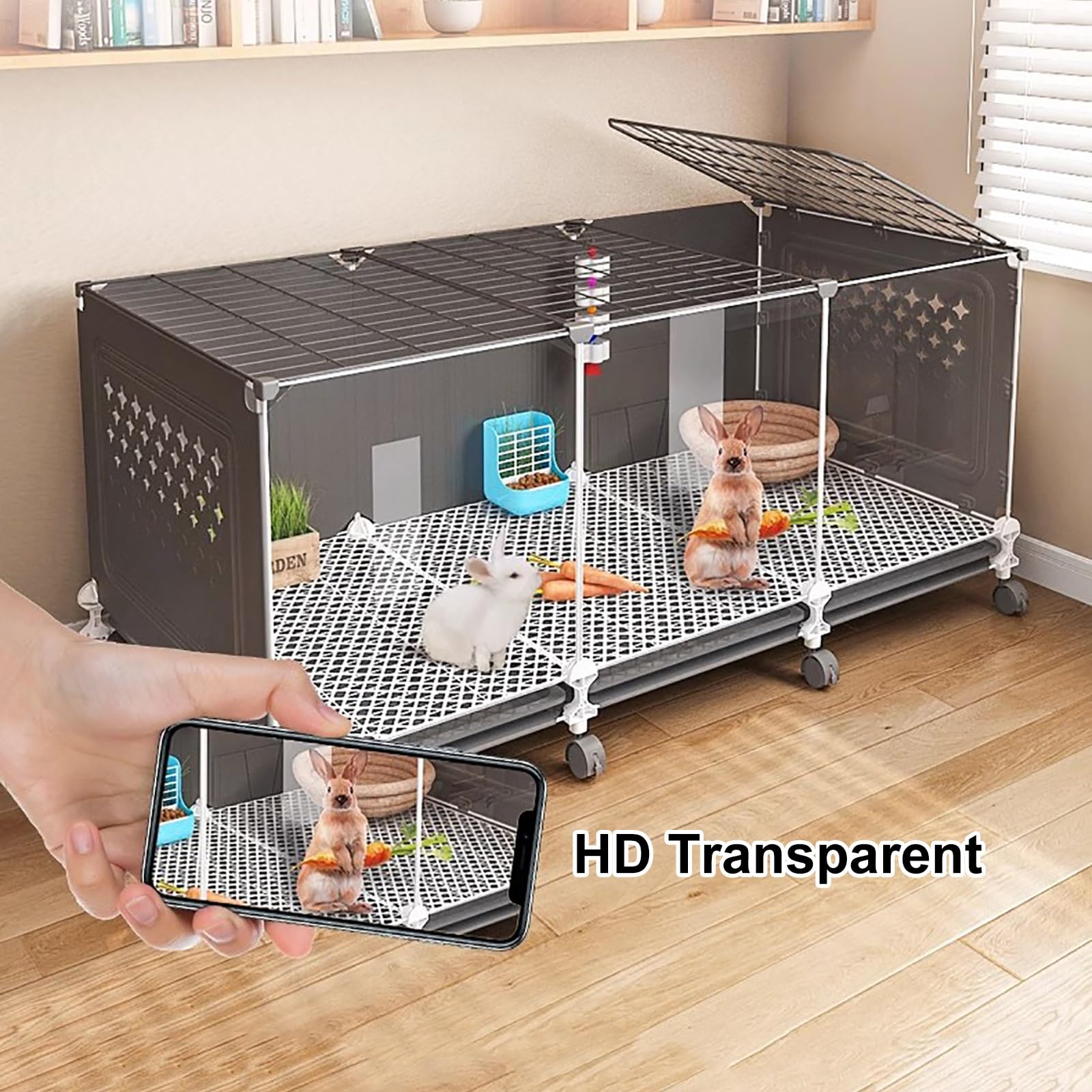 Gabbia di coniglio portatile con ruote, recinzione per animali domestici 41x18 pollici per piccoli animali, assemblaggio facile e vassoio pulito, design ventilato per conigli Chinchillas Guinea Maiali