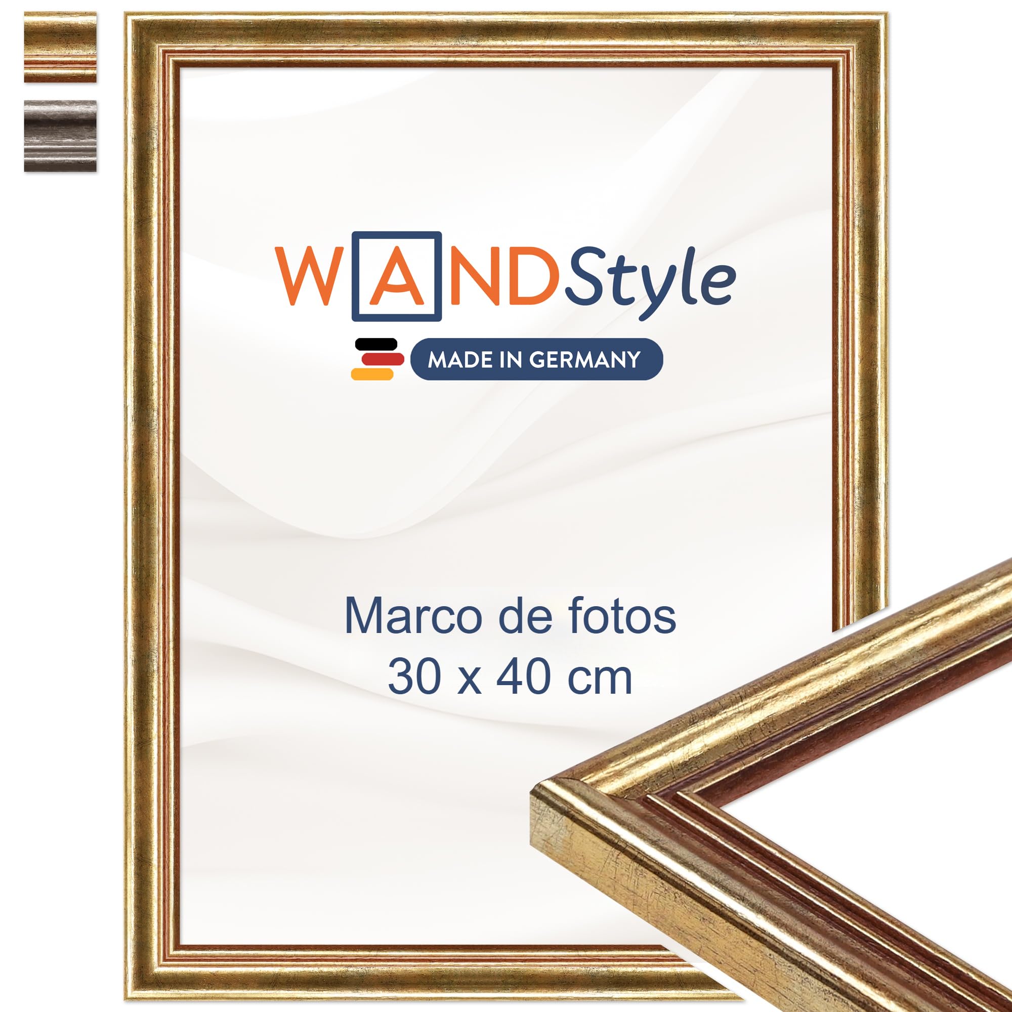 WANDStyle Marcos de fotos 30x40 cm vintage, Marco dorado para cuadro