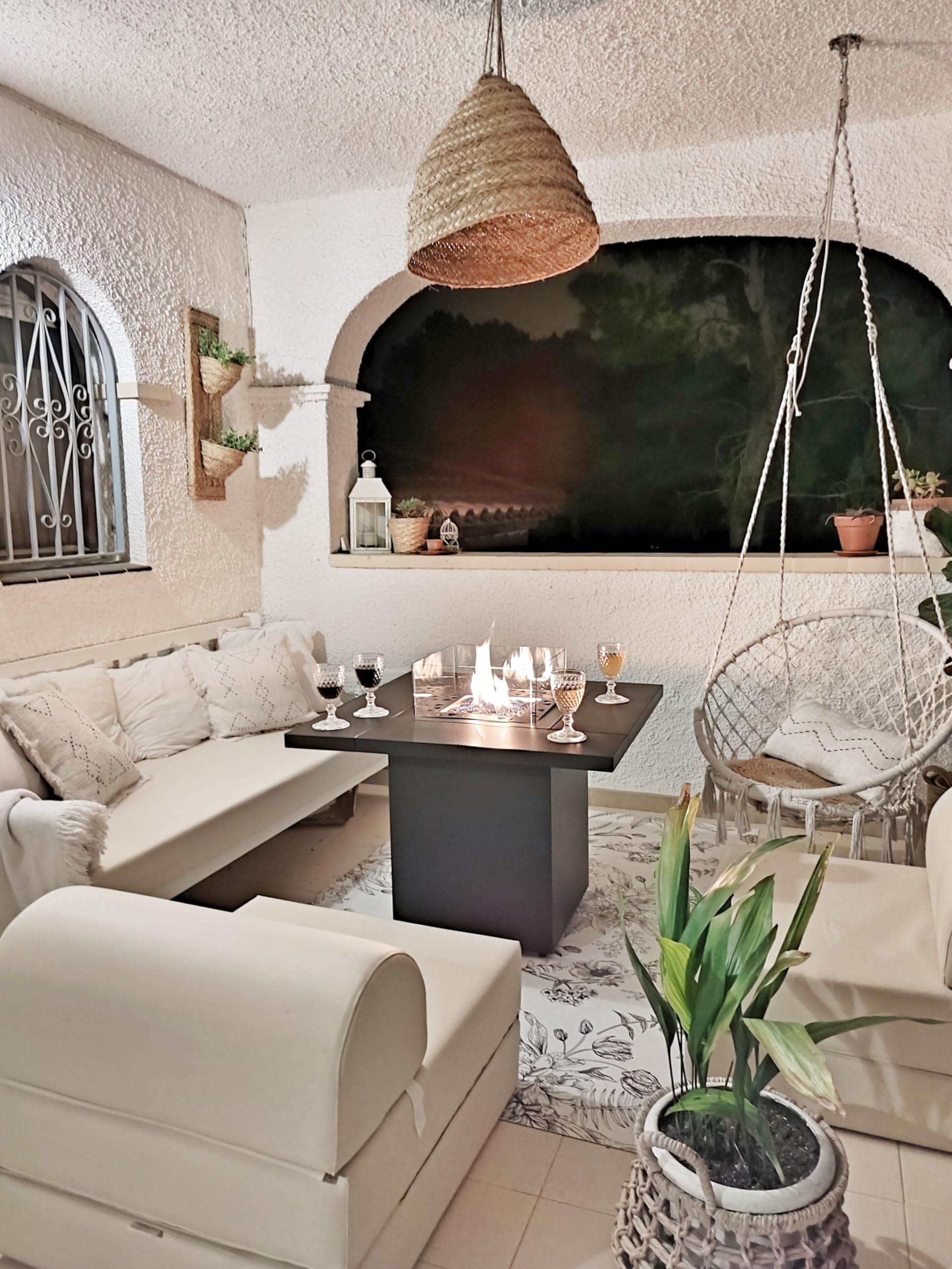 Planika Square Table - Mesa de Fuego de Gas - Chimenea con Mesa - Chimenea de Exterior de Gas y Mesa de Jardín en Uno - Compartimento Interior para Bombona de Gas - Resistente a la Intemperie - Funda