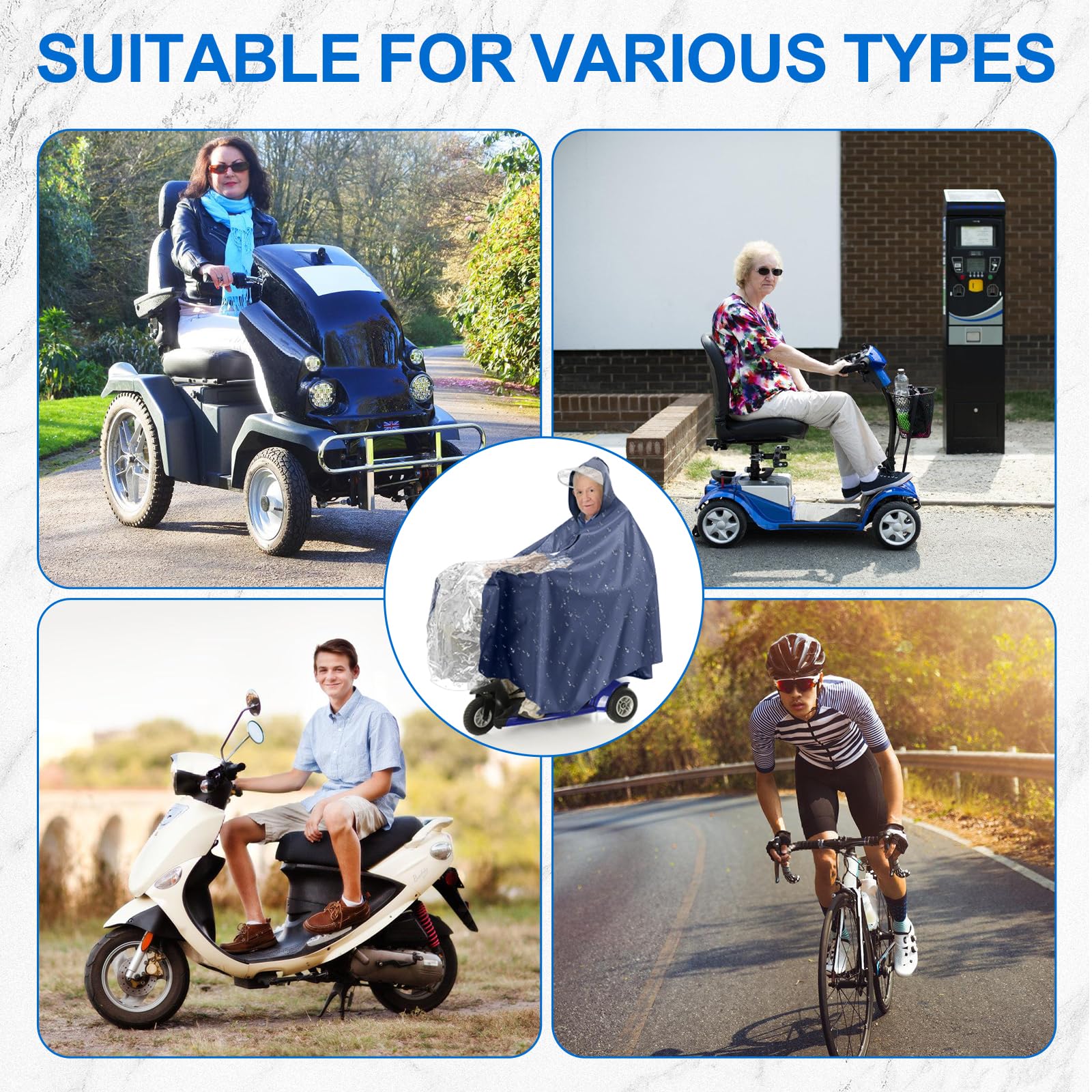 Protector de lluvia para scooter de movilidad, poncho de lluvia para vehículos eléctricos, impermeable para movilidad y scooter, con capucha y panel transparente