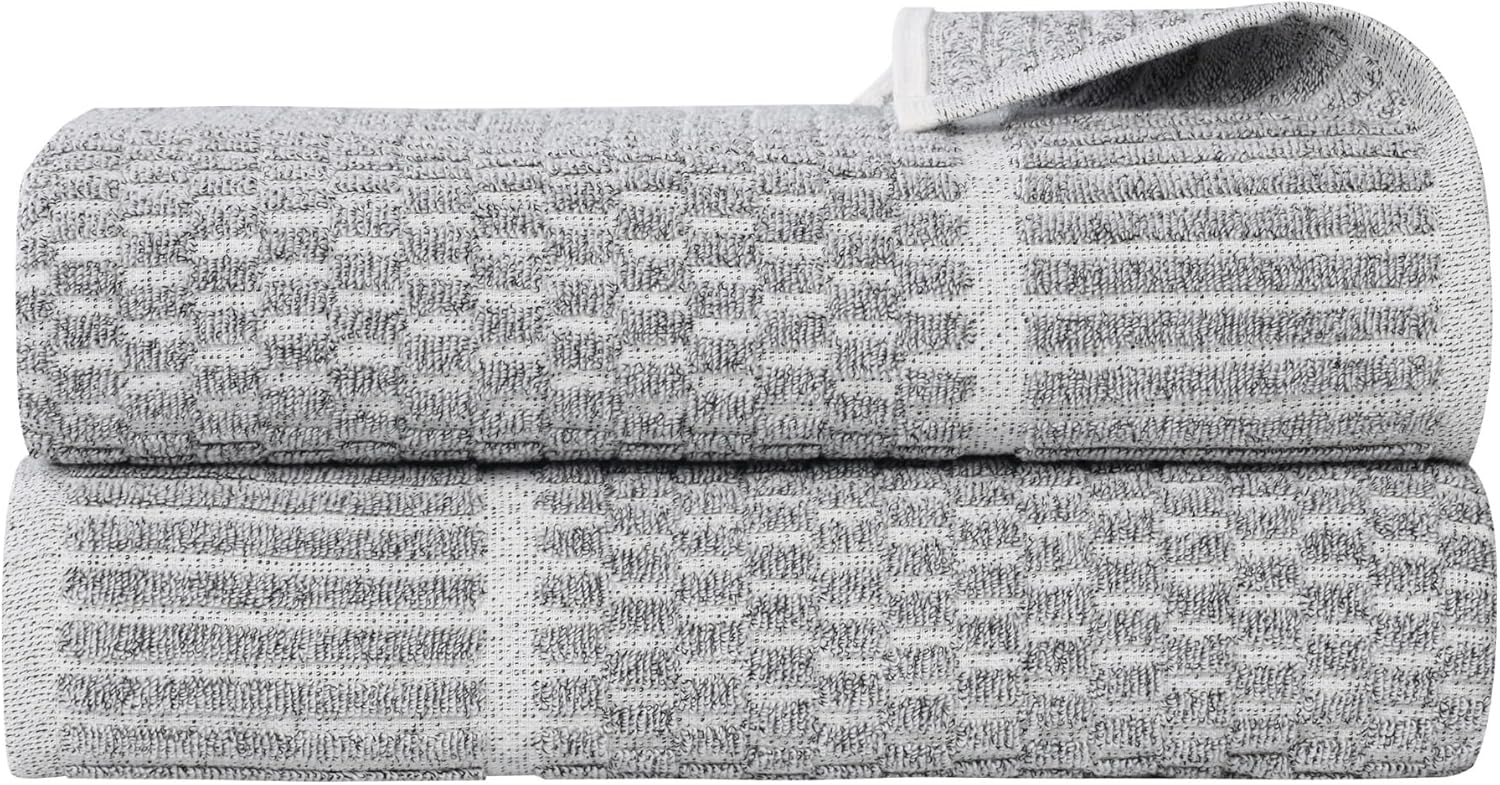 Superior Juno Viscose Cotton Blend Medium Weight Bath Sheets, for Bathroom, Shower, Spa, Plush, Quick Dry, Ultra-Soft Towels, Essentials, Border Detail, Oversized Towels, Set of 2, Charcoal
