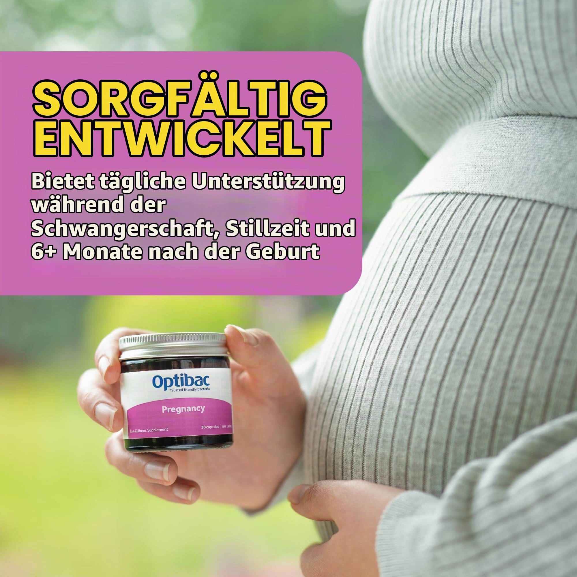 OptiBac Für Schwangerschaft | 12 Mrd Bakterienkulturen | Natürliches Nahrungsergänzungsmittel | 1-Monatspackung | 30 Kapseln