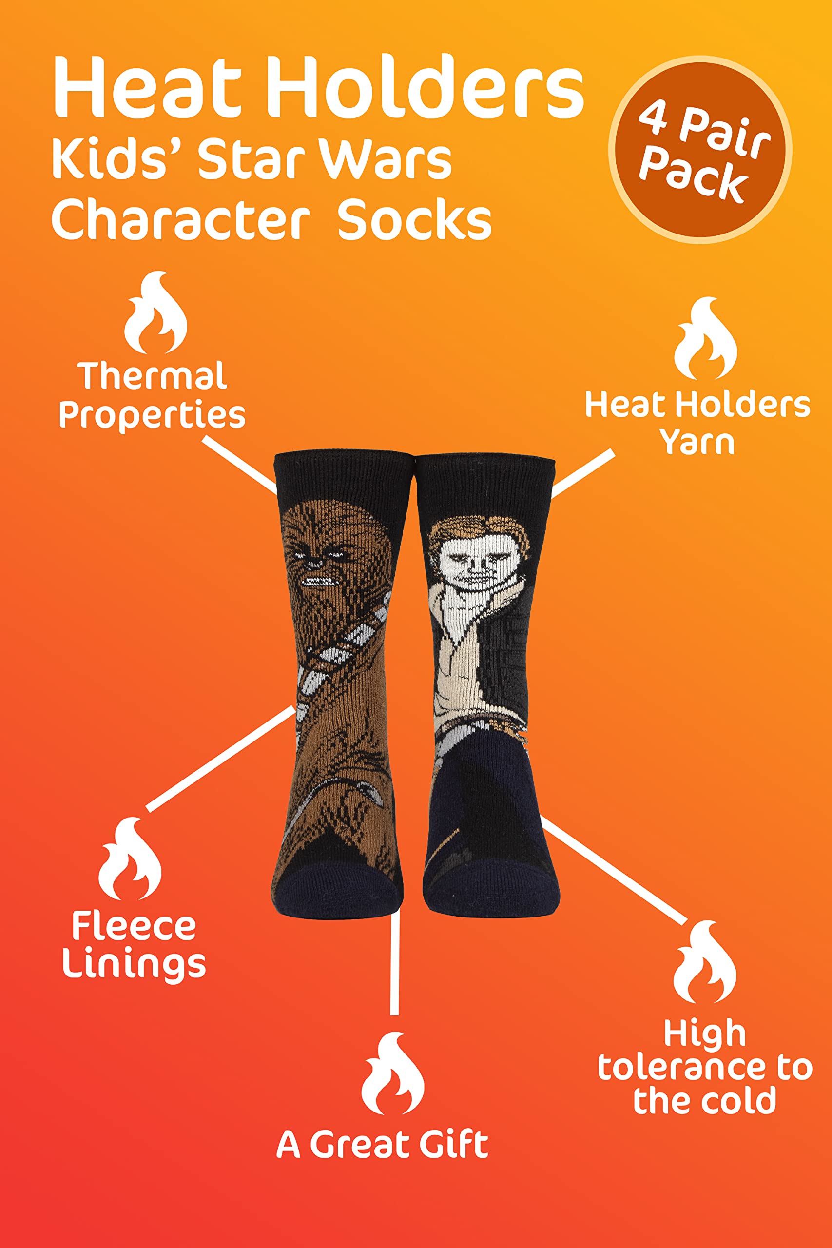 HEAT HOLDERS - Pack De 4 Pares De Calcetines Térmicos Star Wars Para Niños, Gruesos Y Cálidos