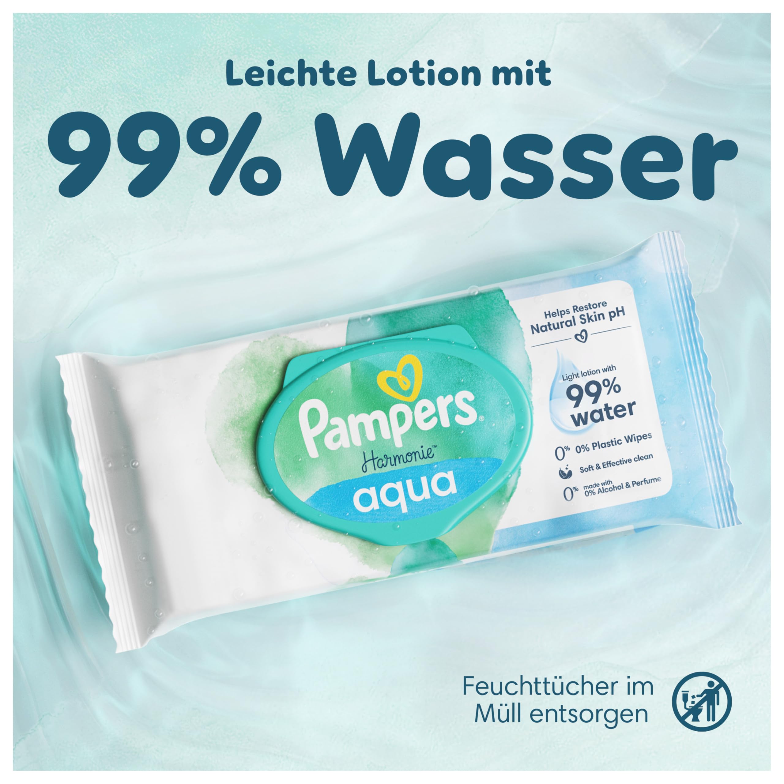 Pampers Harmonie Aqua Baby Feuchttücher Box, 1440 Tücher (15 x 96), sanfter Hautschutz für zarte Haut mit 99% Wasser