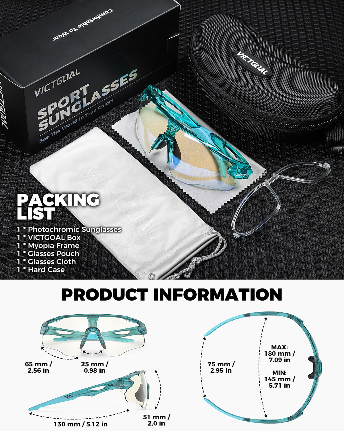 VICTGOAL Occhiali da Ciclismo Fotocromatici da Corsa per Uomini e Donne, Occhiali da Sole da Ciclismo con Telaio TR90 e Protezione UV Occhiali Sportivi per la Corsa in Bicicletta