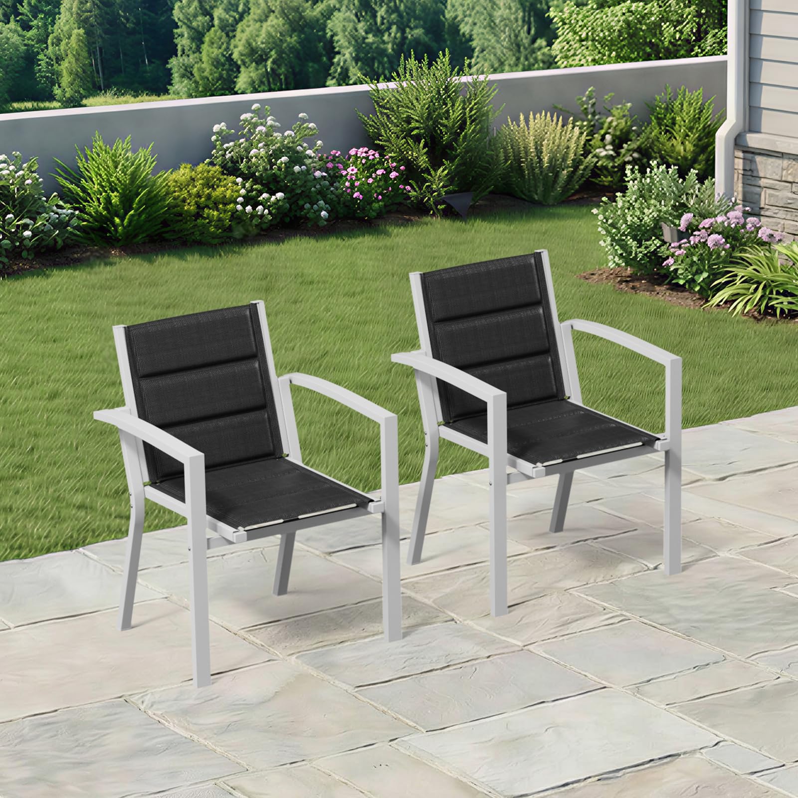 TRIUMPHKEY Sedie da Giardino Impilabili, Set di 2 Sedie da Esterno in Alluminio, Poltrona da Giardino, Sedie per Tavolo da Giardino, Sedie da Patio Resistenti alle Intemperie, Grigio Chiaro