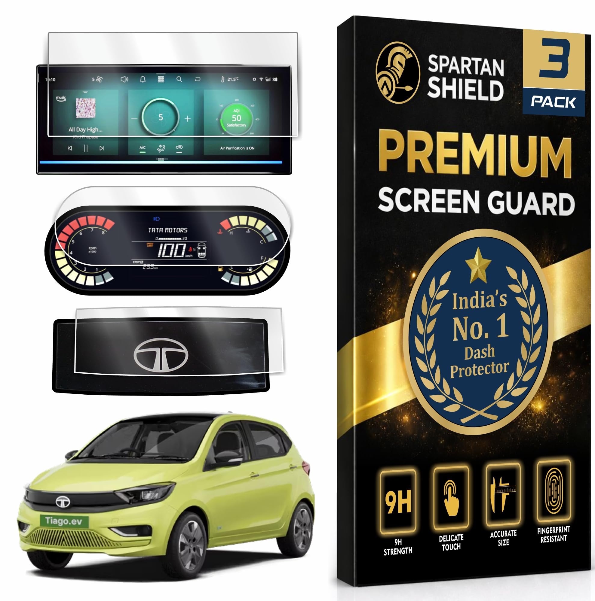 SPARTAN SHIELD [3 PACK] Screen Guard For TATA TIAGO EV 2025 || XZ+ LUX Tech || 10.25 Inch Infotainment [Thin Corner] + 4-inch Instrument Cluster + Steering Panel Protector 2026+ [Not Tempered Glass] (Not Compatible with 2026 Facelift)-image-3