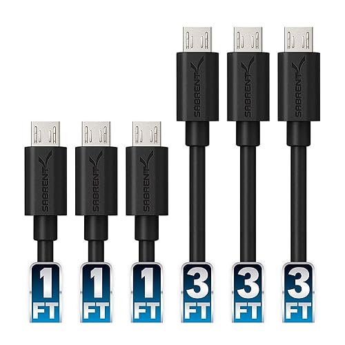 SABRENT Paquete de 6 cables micro USB de alta calidad de 22 AWG (X3-3 pies + X3-1 pie) de alta velocidad USB 2.0 A macho a micro B cables de