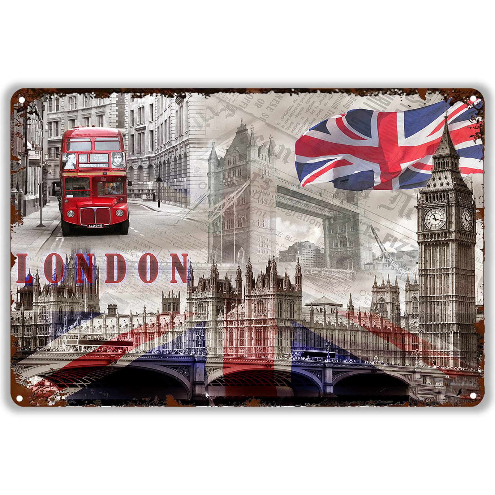 Strunt Tin Sign13 Travel Vintage Metal Sign Street Scenery Of London, Uk Creative Tin Signs Retro Wall Decor For Home Office Garden Man Cave Club Cafe Bar 14X20cm