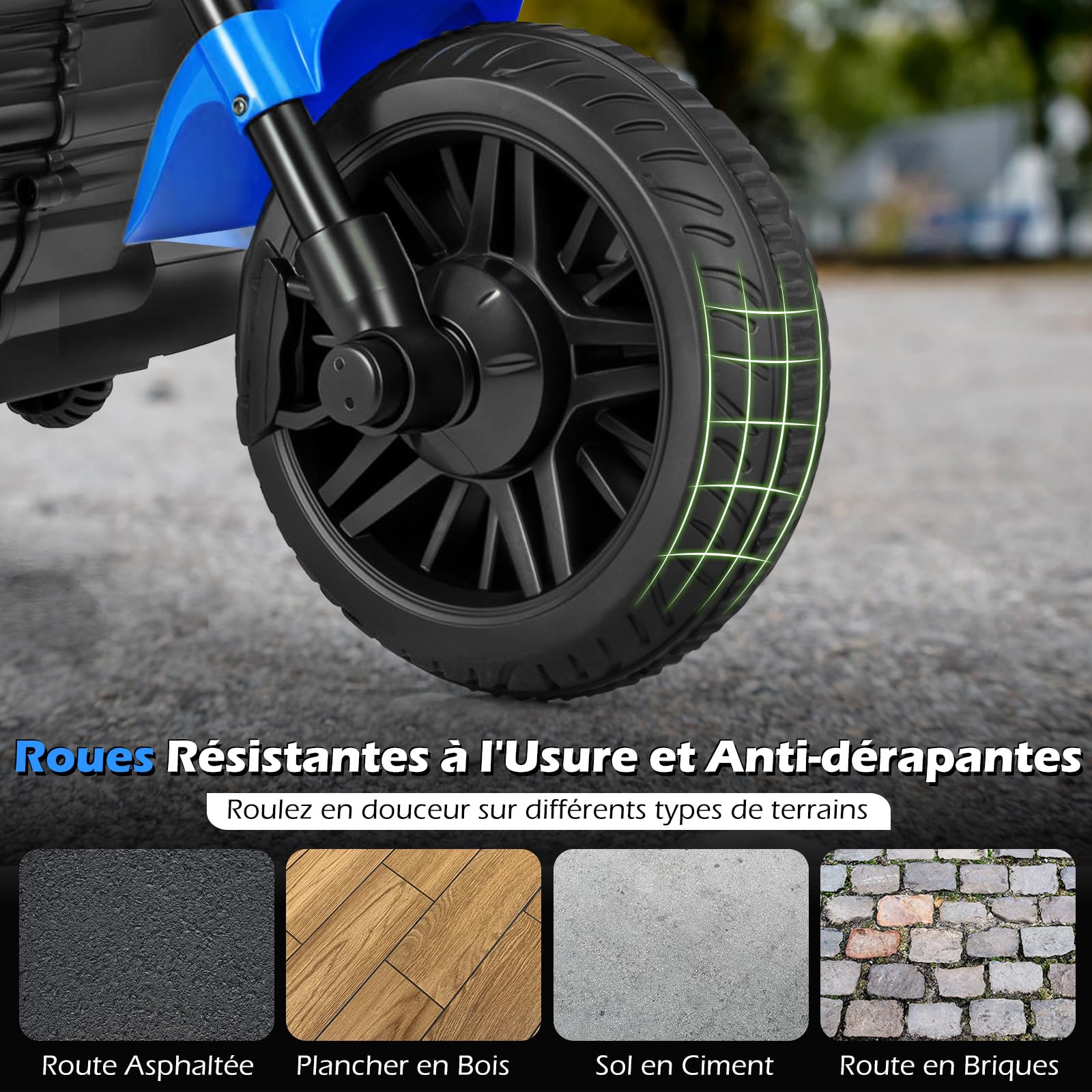 COSTWAY 6V Moto Électrique Enfant avec Musique et Phares LED, Voiture Électrique Enfant avec 2 Roues d'Entraînement Amovibles et Pédale, 2,4 km/h, Charge 30 kg pour 3 Ans+ (Bleu Marine)