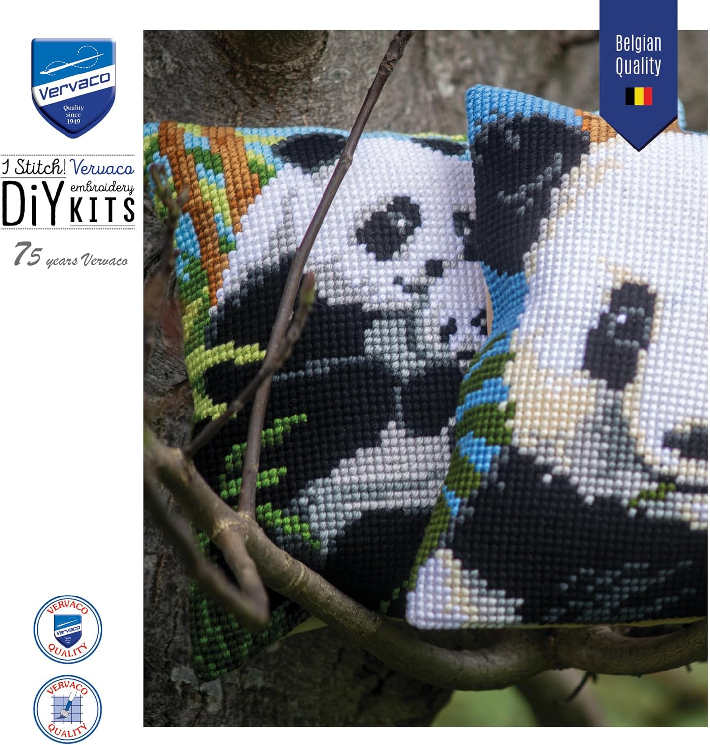 Vervaco Panda and Cub Cushion Front - Cross Stitch Kit